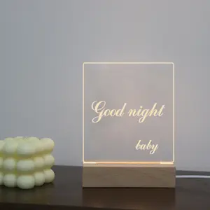 Wholesale DIY Acrylic Night Light Blank Wood Light Base Memo Acrylic Led Lamp For Home Decor