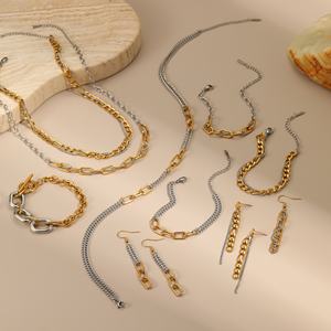 KITI moda cadena gruesa dos tonos collar de acero inoxidable pulsera y declaración pendientes colgantes conjunto de joyería para mujer - Product Image 2