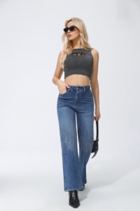 Jeans Lavati con Strass, Gamba Larga Comoda e Dritta, Design Unico e Materiale Confortevole per Varie Occasioni - Product Image 5