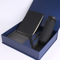 Boîte à rabat magnétique de luxe bleue personnalisée avec doublure en éponge pour emballage cadeau - Comprend une tasse à vide, un carnet, un stylo, une lamination mate
