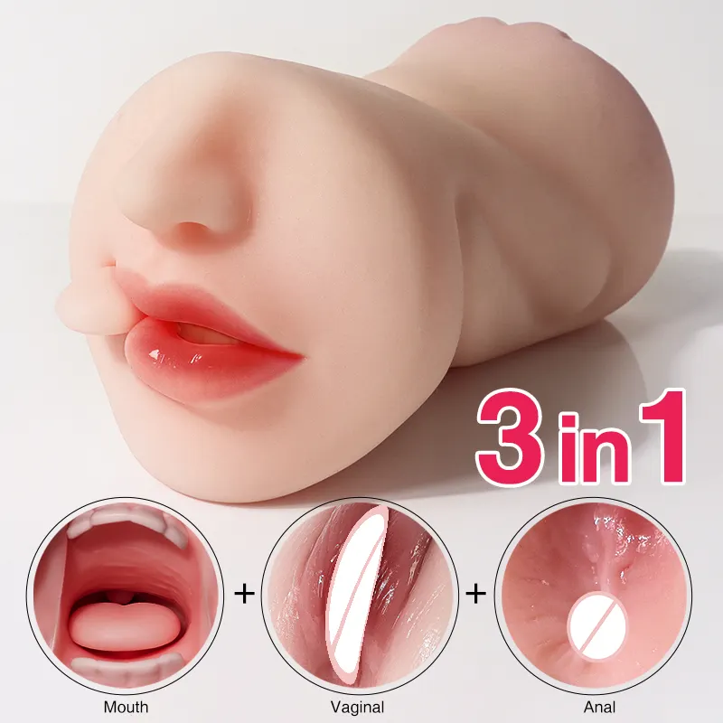 Newest 3in1male masturbator cup for man vagina realistic sex toy for men sex toys massager for men latex adult shop