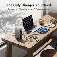 Chargeur mural GaN4 635W 5 ports USB 2 câbles Type-C intégrés Bloc de charge rapide multi-ports Max 140W PD Chargeur pour ordinateur portable et téléphone