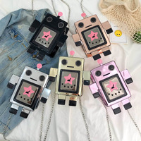Sac bandoulière fantaisie en forme de robot mignon pour femmes et filles, en cuir PU métallisé avec chaîne, idéal pour les fêtes et comme cadeau