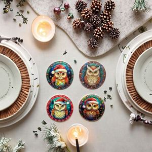 Sous-verres décoratifs en céramique hiboux de Noël mignons, tapis et dessous-de-plat décoratifs pour la maison, idée cadeau parfaite, napperons, décorations de table de cuisine - Product Image 4
