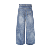 Celana Jeans Pria Grosir Model Double Waistband Straight Leg Vintage Washed Denim Heavyweight 2026 Gaya Baru Streetwear Custom OEM