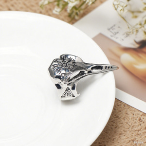 Bague en argent pour homme, design ouvert, crâne d'aigle viking nordique, cadeau de bijoux - Product Image 2