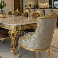 Table et chaises de salle à manger de style palais français, table à manger avec plateau en marbre, ensemble de table à manger 10 places, luxe, multifonctionnel
