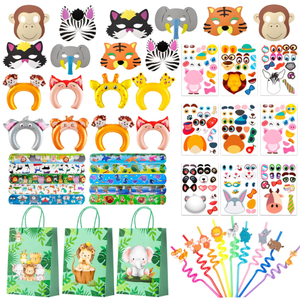 Bracelets à claquer, pailles, bandeaux gonflables, masques, sacs cadeaux, autocollants, accessoires <span class=keywords><strong>et</strong></span> décorations de fête sur le thème des animaux de la <span class=keywords><strong>jungle</strong></span> <span class=keywords><strong>et</strong></span> de safari - Product Image 1