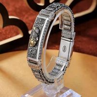 Délicat Vintage National Style 925 Argent Plaqué Bracelet pour Femmes Hommes Mâle Argent Plaqué Ethnique Motif Bijoux Bracelets