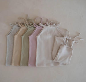 Diseño Homewear chaleco puro algodón camisola <span class=keywords><strong>pijama</strong></span> verano bebé niña ropa Simple conjunto de dos piezas - Product Image 4