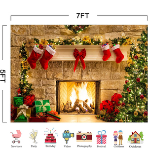 Giáng sinh lò sưởi Nhiếp ảnh Backdrop với Tree & sock trang trí Xmas bên ảnh nền Banner Studio đạo cụ - Product Image 2