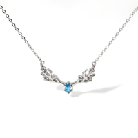 Collier Pendentif Ailes d'Ange Romantiques en Zircon, Argent S925, Goutte d'Eau en Zircon Bleu, Chaîne de Clavicule Réglable