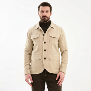 Abrigo Cortavientos de Lana Personalizado de Alta Calidad para Hombre, Cierre de un Solo Botón, Tejido Transpirable y Ecológico, Ribete de Piel - Product Image 1