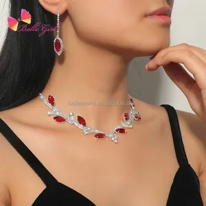BELLEWORLD Fancy 6 colors fine necklaces earrings sets banquet wedding branch crystal necklace and earrings jewelry set