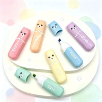 Mini stylos surligneurs en plastique en forme d'ours - 6 couleurs fluorescentes multicolores, stylos gel non effaçables, fournitures scolaires pour la marquage couleur