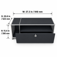 Meuble bas modulaire contemporain en métal noir avec rangement verrouillable, meuble de rangement chromé pour bureau, salon, support TV en acier