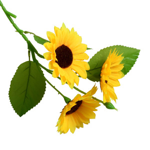Girasoles de seda amarilla sin polen, tallo único de 3 cabezas, flor artificial de 40cm con hojas verdes para decoración de <span class=keywords><strong>hospital</strong></span> en casa - Product Image 4