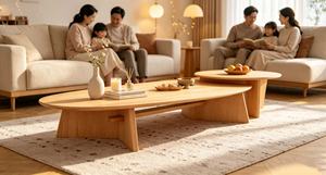Modern Wooden Coffee <b>Table</b> Set Nesting Design Scandinavian Style Living Room Furniture Natural Finish Oval Shape - Product Image 5