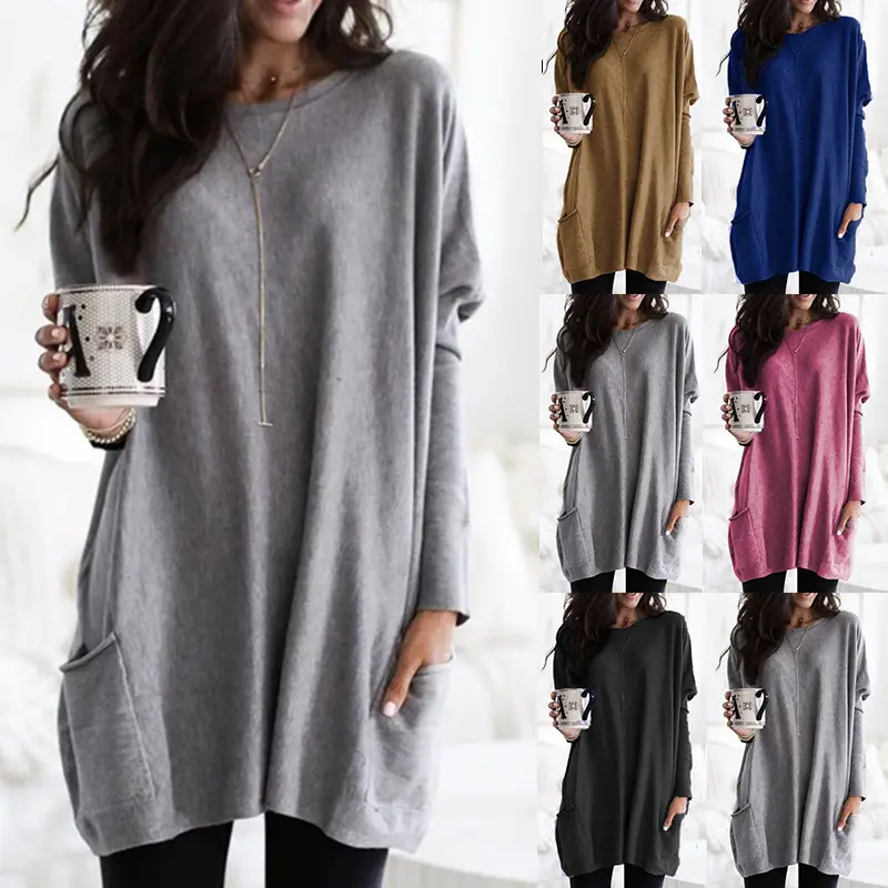 CL-0483 Autumn New Design Hot Sales Solid Color Long Sleeve Loose Top T-shirt Stylish Custom Factory Casual Women Sweater