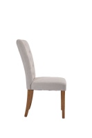 Chaise de salle à manger moderne en lin beige clair, dossier capitonné en losange, pieds en bois naturel, pour la maison, le bureau, le bar, certifiée BSCI
