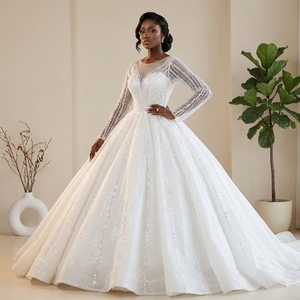 Luxury Custom Made Floor-Length Ball Gown Arabic Dubai Wedding Bead <b>Sequins</b> Tulle Modern Style Sweetheart Neckline Chapel Train - Product Image 1