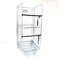 Chariot de rangement pliable à 3 côtés en acier galvanisé pour supermarché, avec couvercle