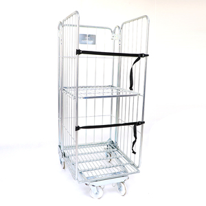 Có Thể Gập Lại 3 Mặt Thép Siêu Thị <span class=keywords><strong>Nestable</strong></span> Lưu Trữ Kim Loại Mạ Kẽm Cán Xe Đẩy Với Nắp - Product Image 2