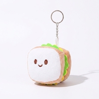 Porte-clés en peluche sandwich en gros, jouet en peluche alimentaire, breloque de sac en tissu Minky doux, personnalisé OEM ODM
