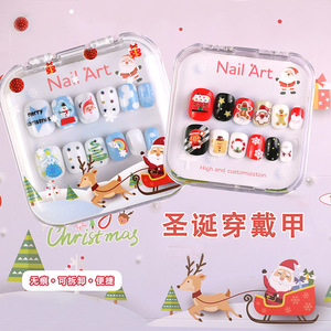TSZS 12 pièces thème <span class=keywords><strong>de</strong></span> noël enfants <span class=keywords><strong>faux</strong></span> ongles artificiels conseils mignon bonhomme <span class=keywords><strong>de</strong></span> neige courte presse sur les ongles pour enfants filles - Product Image 3