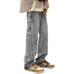 Jeans décontractés à jambe droite, coupe ample, jambe large, délavés, avec logo personnalisé en étoiles américaines, toutes tailles - Product Image 3