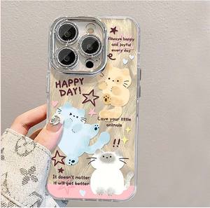 لطيف أصفر أزرق أبيض القط كاميرا حماية عدسة فيلم PC غطاء الهاتف المحمول لفون X Xr Xs 11 12 13 14 15 16 Pro Max - Product Image 2