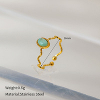 Bagues ouvertes tendance en aventurine verte, ajustables, plaquées or 18 carats, en acier inoxydable, forme ovale irrégulière, pierres naturelles, pour femmes