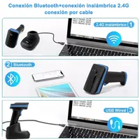 Lector de Códigos QR de Alta Velocidad con Base de Carga Inalámbrica Bluetooth, Escáner de Códigos de Barras 2D con Base de Carga para Supermercado
