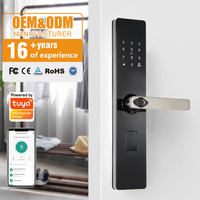 Cerradura Inteligente WiFi Negra Impermeable con Manija Digital Biométrica de Huella Dactilar y Llave Electrónica TUYA para Casas y Apartamentos