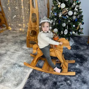 Klassische hölzerne Schnitzerei Schaukel pferd personal isierte Montessori Waldorf Style Fahrt auf Spielzeug für Weihnachten Geburtstags geschenk für Kinder - Product Image 1