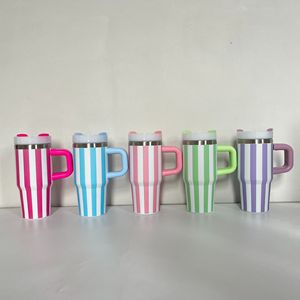 แก้วน้ำสแตนเลส 40 ออนซ์ ลายทางสีสันสดใส สำหรับคุณแม่และเด็ก แก้วน้ำเก็บความร้อนสองชั้นสุญญากาศ ป้องกันการรั่วซึม เก็บความร้อนได้นาน 6-12 ชั่วโมง พร้อมหลอดดูด แก้วน้ำสำหรับเดินทาง - Product Image 2