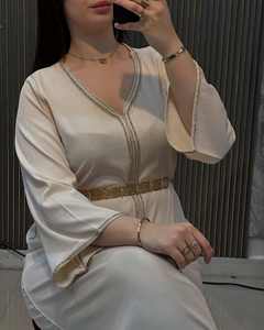 Robe musulmane décontractée pour femmes, style Dubaï, abaya, robe longue en denim avec strass, grande taille, activités ethniques, travail, Moyen-Orient - Product Image 2