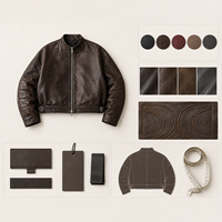 Blouson aviateur en cuir marron sur mesure pour homme, col montant court, manches matelassées, fermeture éclair bidirectionnelle, OEM ODM, vente en gros, usine