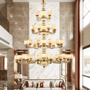 Chinese Style All Copper Jade Chandelier Multi Head Round <b>Led</b> <b>Light</b> For Home Living Room Elegant Decor - Product Image 2