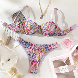 Vente chaude Ensemble de lingerie sexy pour femmes en maille ultra-fine 2 pièces avec imprimé floral pour le sexe - Product Image 6
