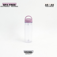 Bouteille d'eau cylindrique en plastique AS de 500 ml personnalisée JWAY en gros, écologique, avec couvercle à vis en PP et poignée, pour boissons