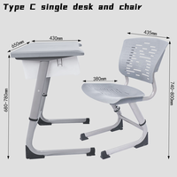 Meubles scolaires, bureau et chaise pour étudiants, table et chaise en plastique pour l'école, hauteur réglable, crochet latéral pour sac, siège individuel durable