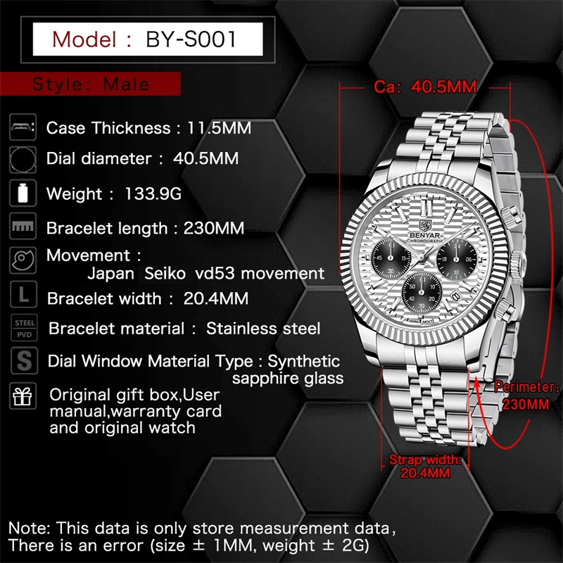 BENYAR acier inoxydable étanche sport Quartz hommes montre haut marque mode chronographe horloge de luxe Relogio Masculino