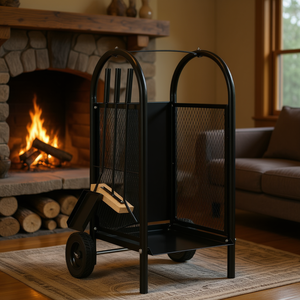 Carretilla para Leña de Acero Negro 11.8x13.8x31.9 Pulgadas con Ruedas para Chimeneas - Product Image 2