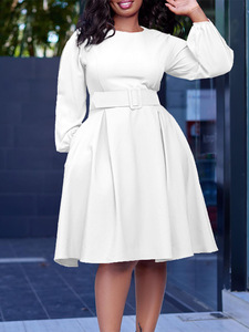 Vestido de Estilo Africano con Cinturón para Mujer, Otoño/Invierno, Nuevo, Manga Larga, Elegante, Cuello Redondo, Falda Completa, Estilo Europeo - Product Image 3