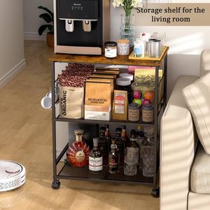 Étagère de rangement pour four à micro-ondes SENYU, chariot de rangement de cuisine à 3 niveaux en métal avec dessus en bois et roulettes - Product Image 2