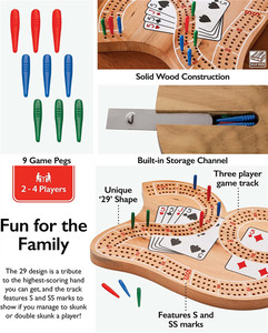 Tablero de cribbage, fiesta de escritorio, cartas de póquer, madera, <span class=keywords><strong>3</strong></span> pistas, 29 clavijas de cribbage, juego de beber - Product Image 5
