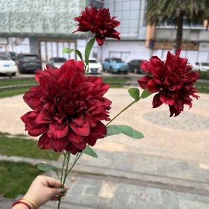 Flor de Dalia de seda al por mayor, 3 cabezas, púrpura, blanco, para Arreglo Floral DIY, tallo de Dalia Artificial de 90cm para decoración de eventos en <span class=keywords><strong>casa</strong></span> - Product Image 5