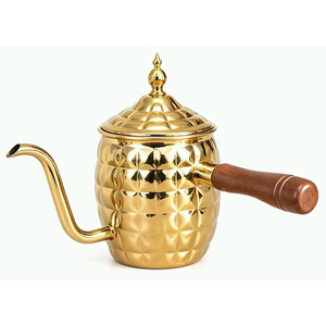 Cafetière à filtre portable en acier inoxydable, poignée en bois résistante à la chaleur avec une buse fine pour la préparation du café - Product Image 2