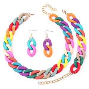 Thời trang Acrylic Chunky chuỗi Choker Vòng cổ cho phụ nữ hợp thời trang Bohemian dài chuỗi cổ áo dây chuyền Set đồ trang sức thời trang